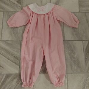 Pink Baby Romper with Monogram H Embroidery